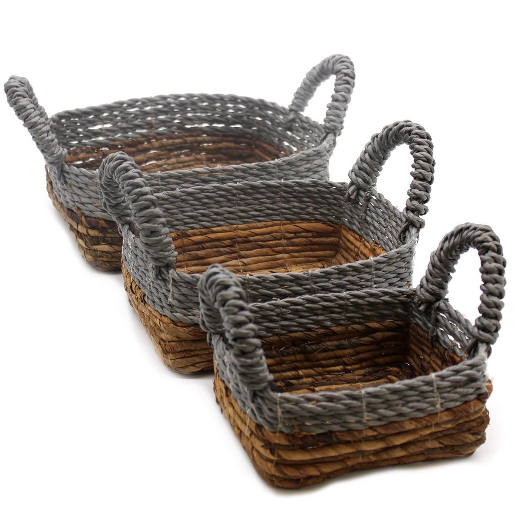 Square Banana Leaf Raffia Baskets Set of 3