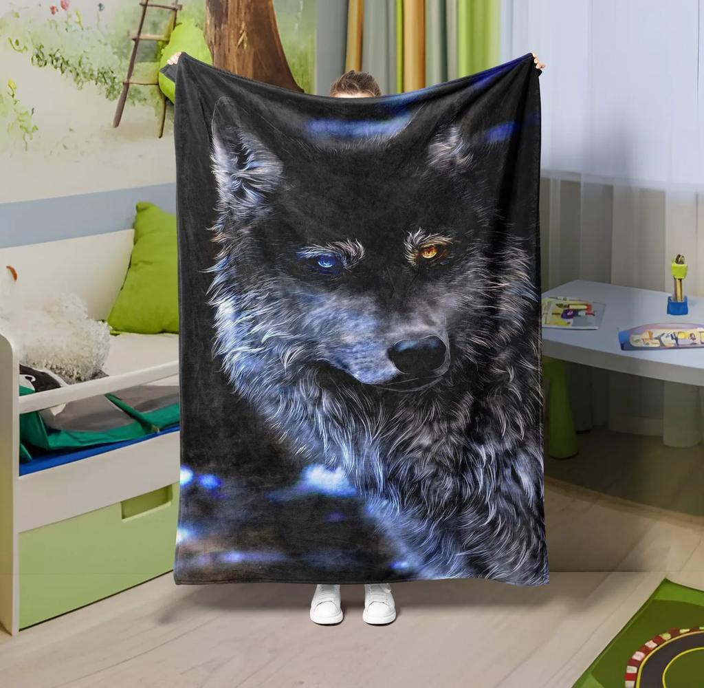 1PC Throw Cute Dinosaur Animals Theme Flannel Blanket Soft Thin Blankets Wolfs Art for Sofa Bed Car Camp Wild Animals Theme Gift