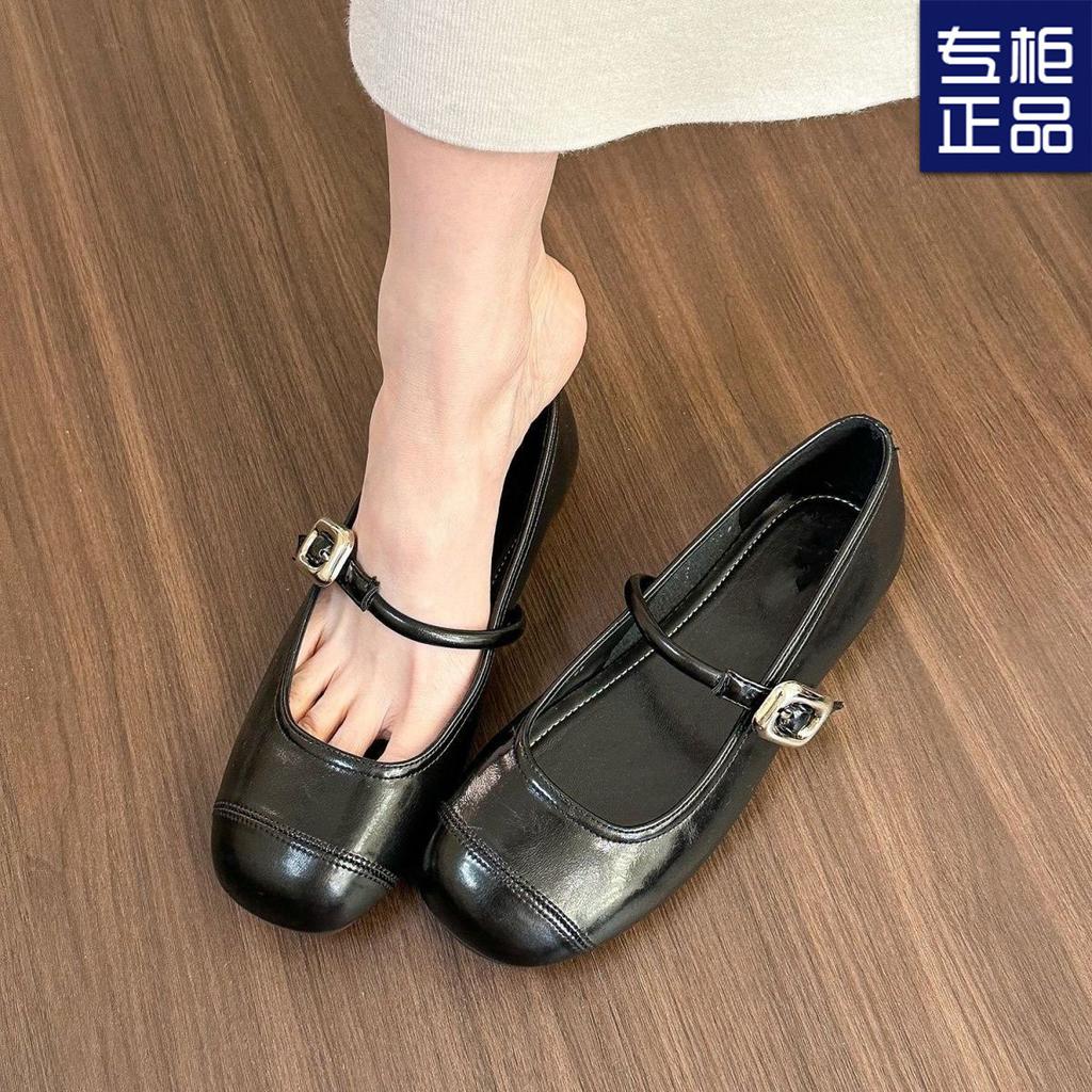 Silver round head light mouth lightweight Mary Jane shoes women's new spring and summer one-word with flat shoes