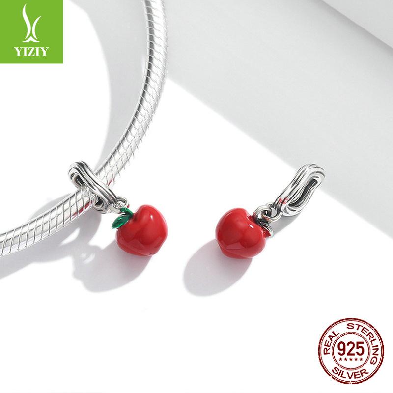 Epoxy Red Apple Diy Pendant, Fashionable Retro Fruit 925 Silver Beaded Accessories Scc1913
