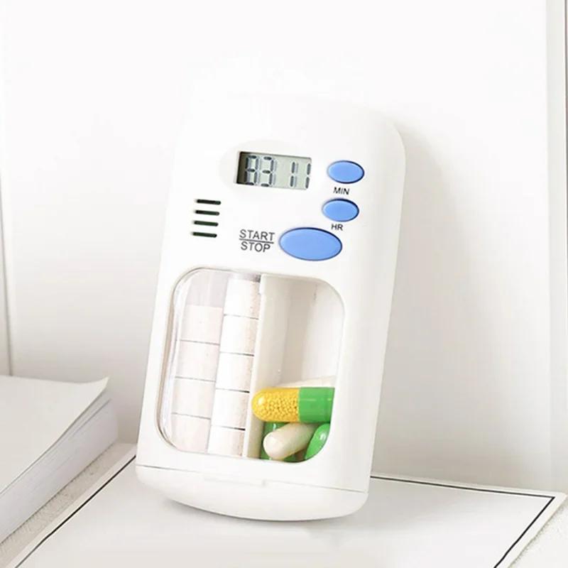 

Electronic Smart Pill Box Medicine Storage Box Household Drug Alarm Timer Electronic Box with LED Display Alarm Clock Reminder белый