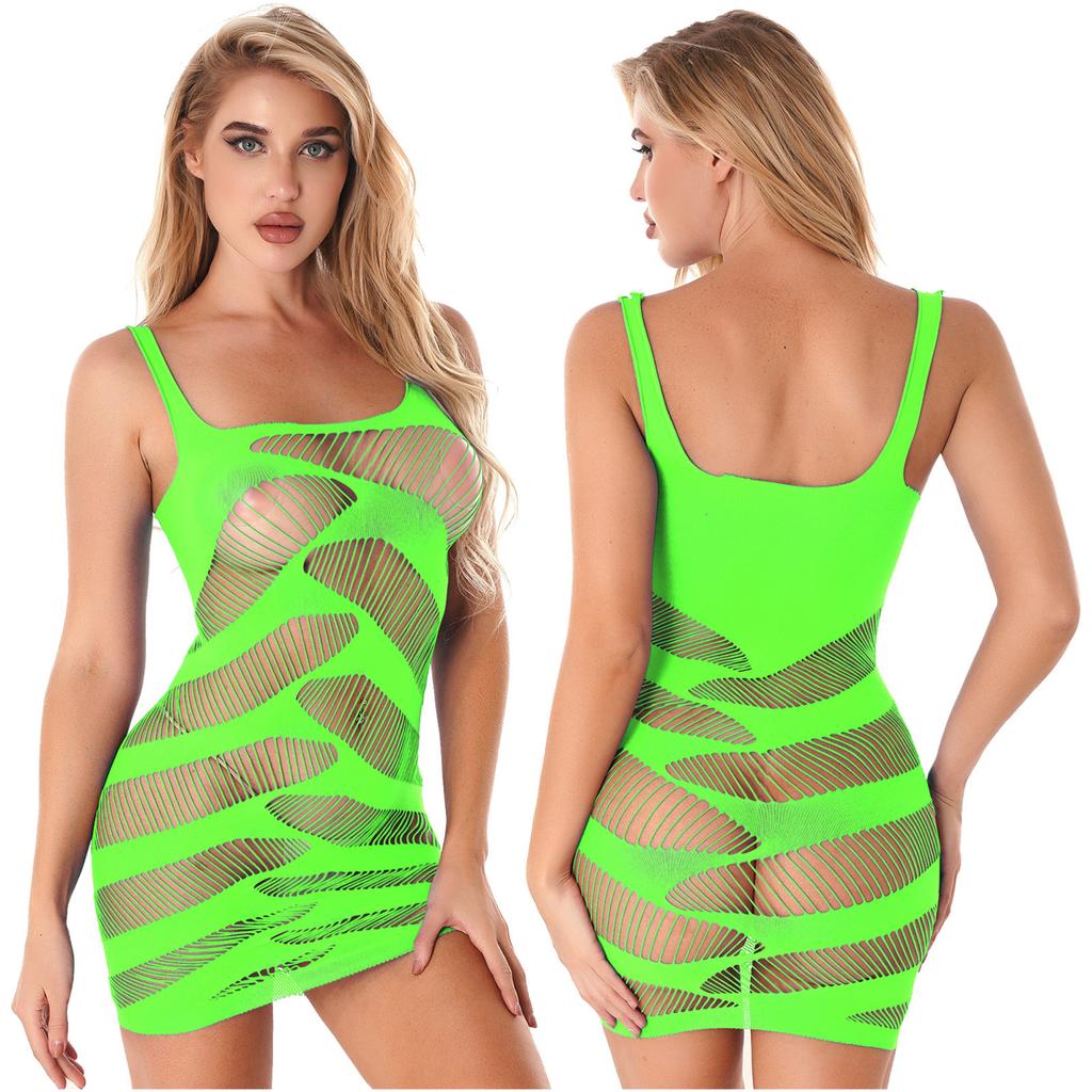 Sexy Women Fishnet Hollow Out Vest Party Beach Hot Bodycon Mini Dress Transparent Clubwear Strap Solid Dress Vestido Mujer Porno