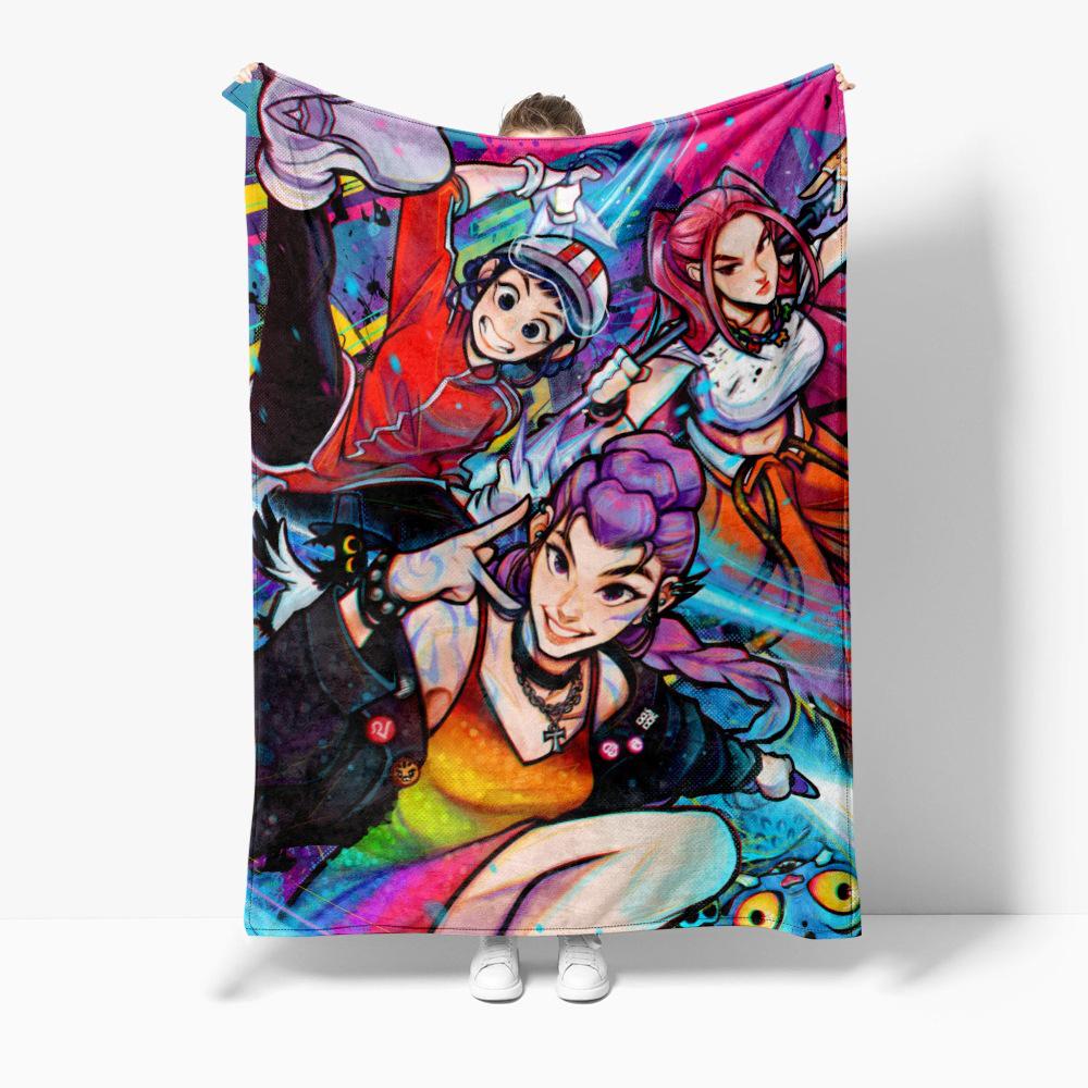 Cartoon K Pop Demon Hunters Flannel Blanket Cover Warmth Winter Blanket Multifunctional Decorative Universal Blankets