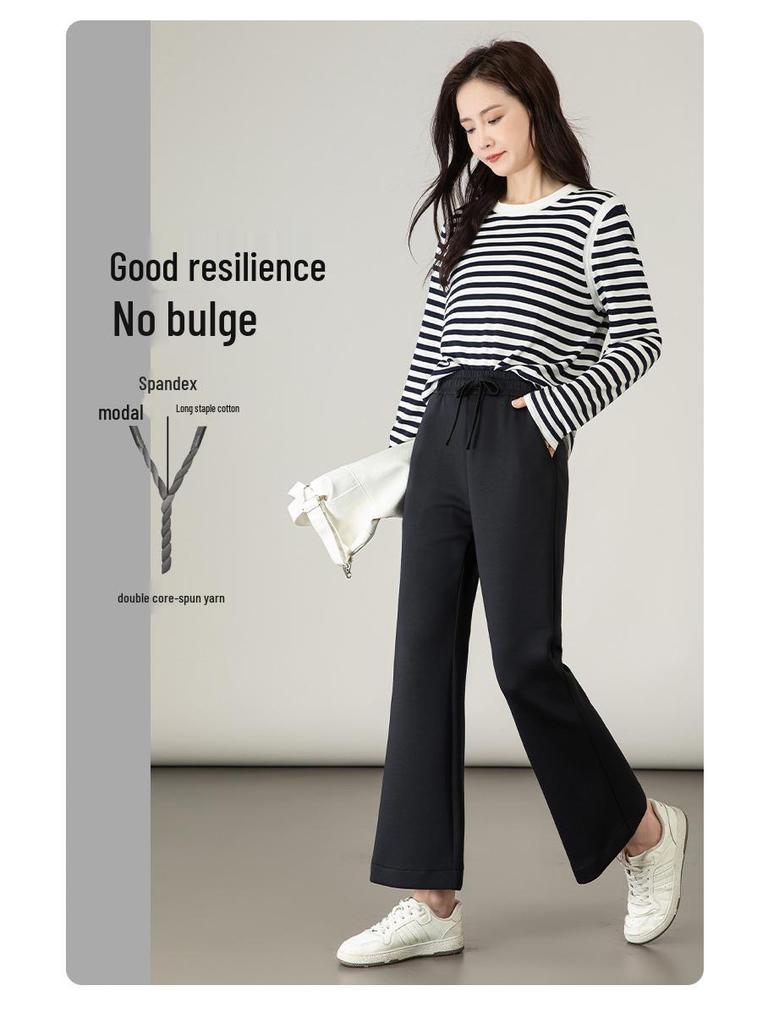 Women's High-Waisted Slimming Gray Cropped Flare Pants - Modal Cotton, Spring/Autumn 2025