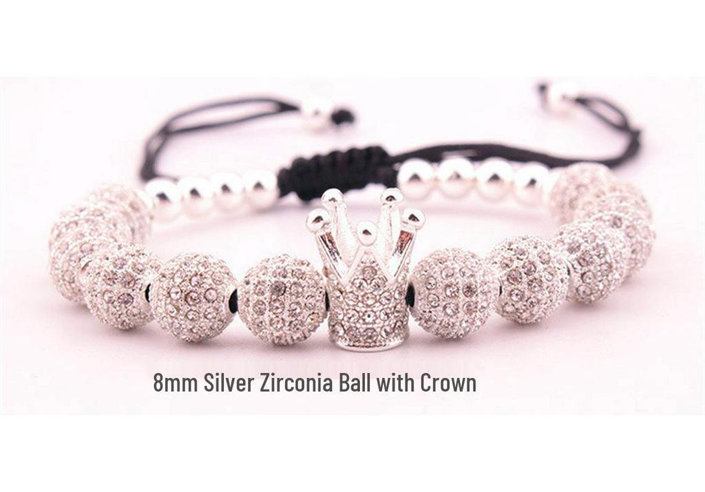 8mm White Zircon CZ Crown Woven Bracelet