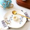 Floral Pattern Coffee Cup with Golden Handle, Light Luxury Bone China Cup Saucers and Spoon, Gold Trim Ceramic Teacup Exquisite Tea Sets,200ml