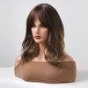 Synthetic Natural Wavy Wigs with Bangs Blonde Brown Wigs for Women Cosplay Party Use Heat Resistant Fiber Hair Wig