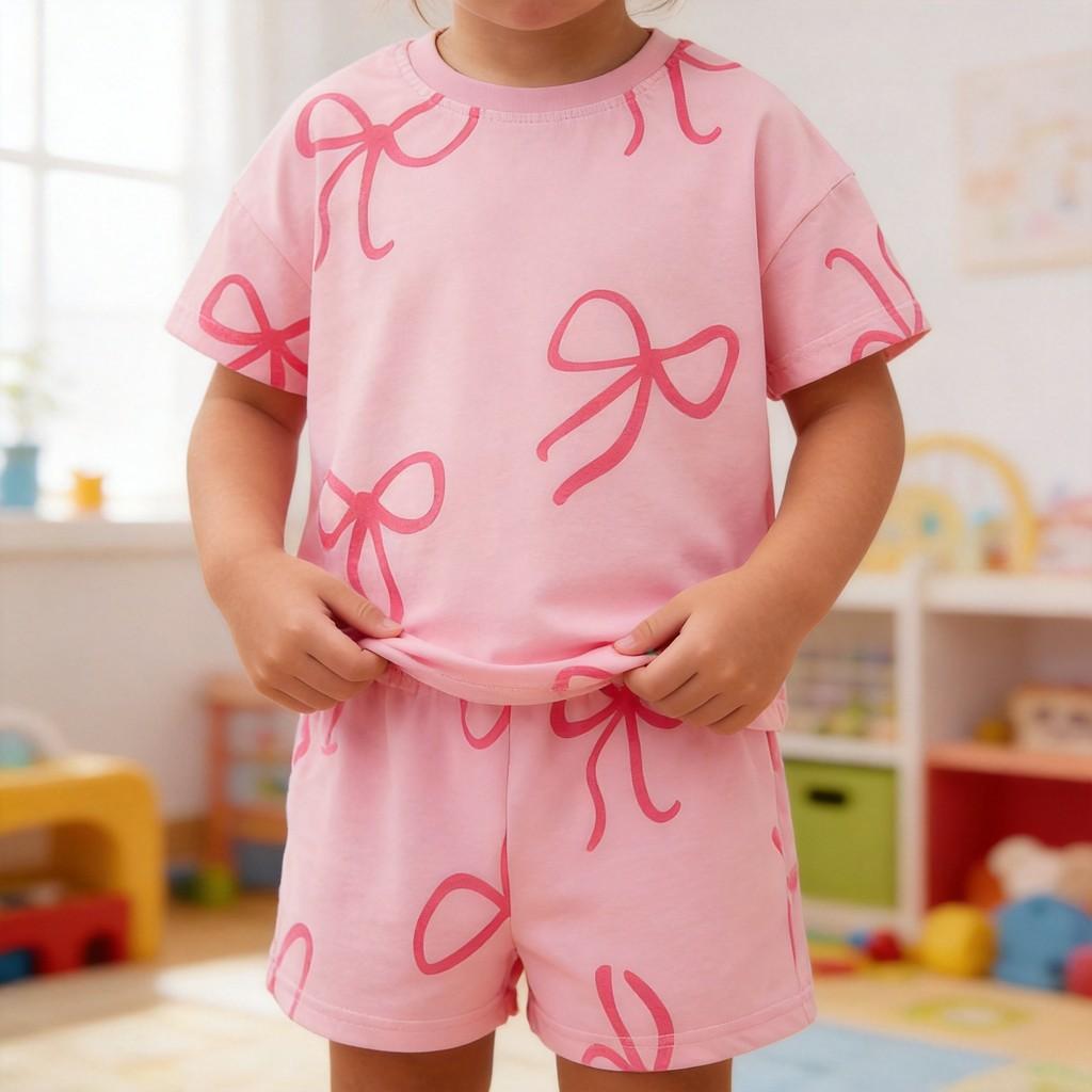 Girl Summer Outfit Twopiece Cotton Cartoon Dress Set For Kids