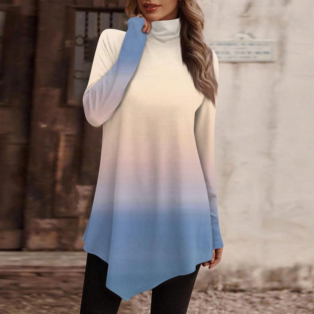 Women's Casual Everyday Tops Long Sleeve Turtleneck Fashion Print Shirt Tops T Shirt Pullover
