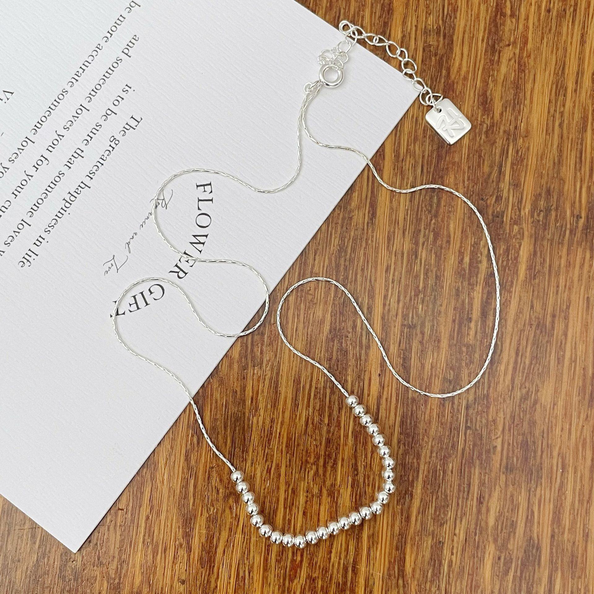 Korean ins style handmade beaded high-end sense simple round beads stacked collarbone chain S925 sterling silver necklace 925 sterling silver
