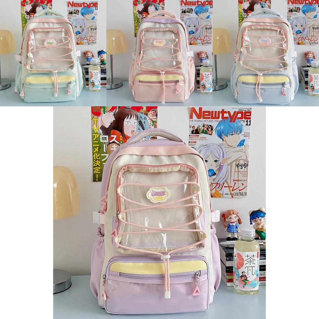 Japanese Stylish Transparent Backpack For High School Students With Large Capacity And Geometric Pattern