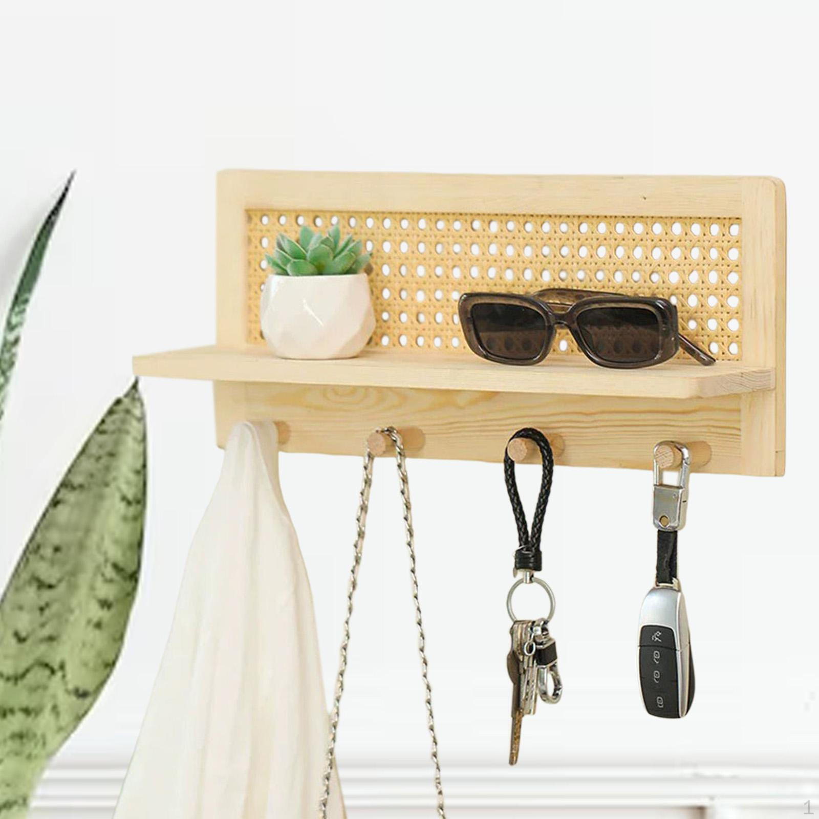 Coat Hanger Wall Mount with Shelf Includes Four Hooks for Keys and Bags in Entryway Wood color 2120₽