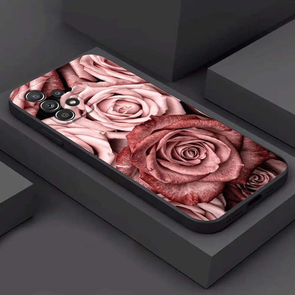

Gold Pink Rose Leaf Glitter Hearts Phone Case For Samsung Galaxy A15 A25 A24 A23 A22 A21S A20s A13 A05S A04 A03 A14 Black Cover Samsung A01 Core
