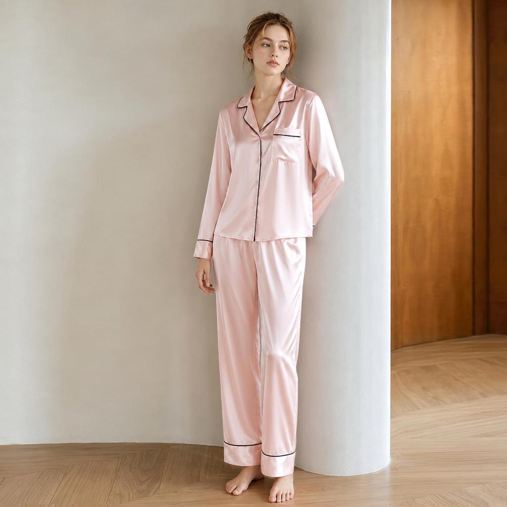 Seidenpyjama-Set mit Schmetterlingsstickerei - Damen Maulbeerseide Zweiteiler für Frühling/Sommer