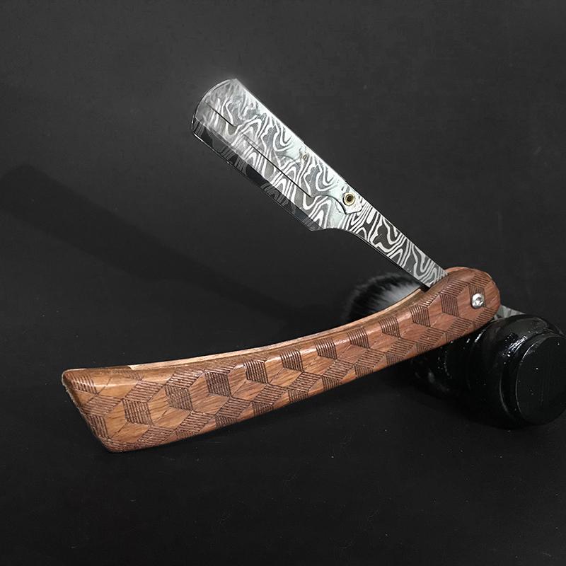 Tan Wood Handle Shaving Razor Professional Barber Shaver with Replaceable Blades Mens Eyebrow Razor Gift