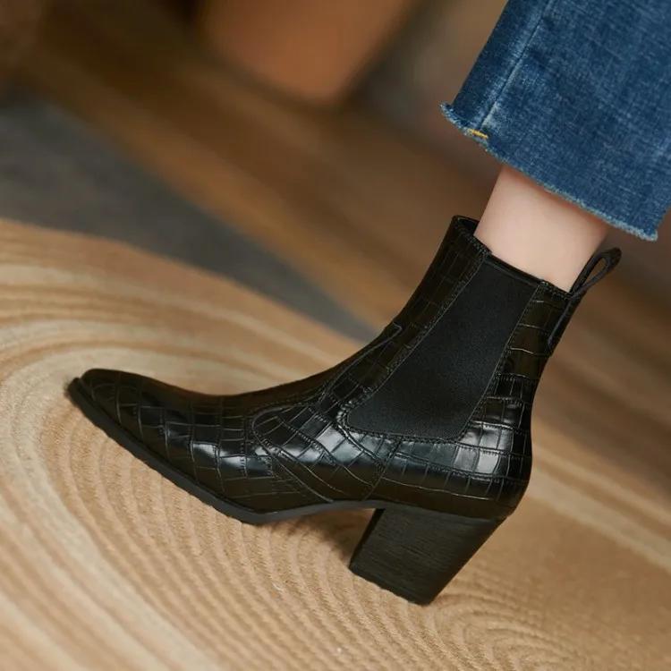 

Fashion 2024 New Autumn/winter Women s Boots Pointed Toe Chunky Heel Short Boots Fashion Chelsea Boots Shoes for Women High Heels 34-42 42