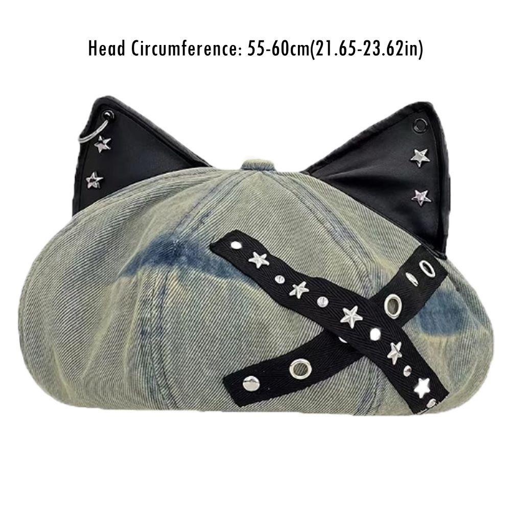 Creative Gift Denim 3D Cat Ear Hat Breathable Studded Cat Ear Beret Y2K Ear Hat