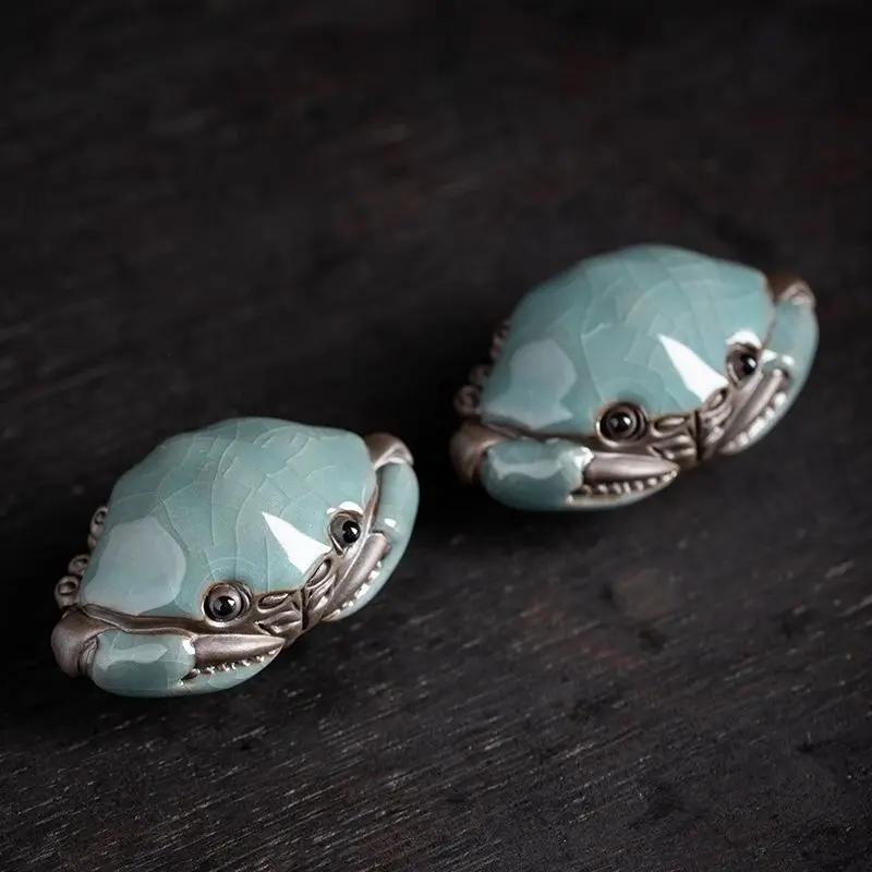 Creative Tea Table Decorations Ceramic Small Crab Tea Pet Ornaments Ge Kiln Handmade Toys Crabs Can Be Raised for Tea Play