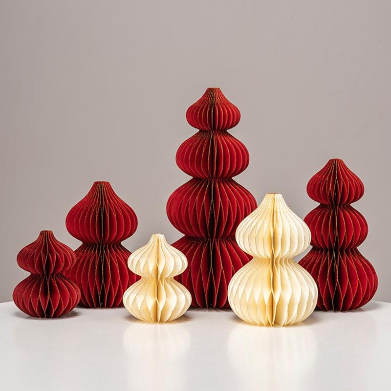 Red Lanterns Chinese New Year Decorations 2026 Folding Honeycomb Ball Paper Lanterns Spring Festival Hanging Pendant