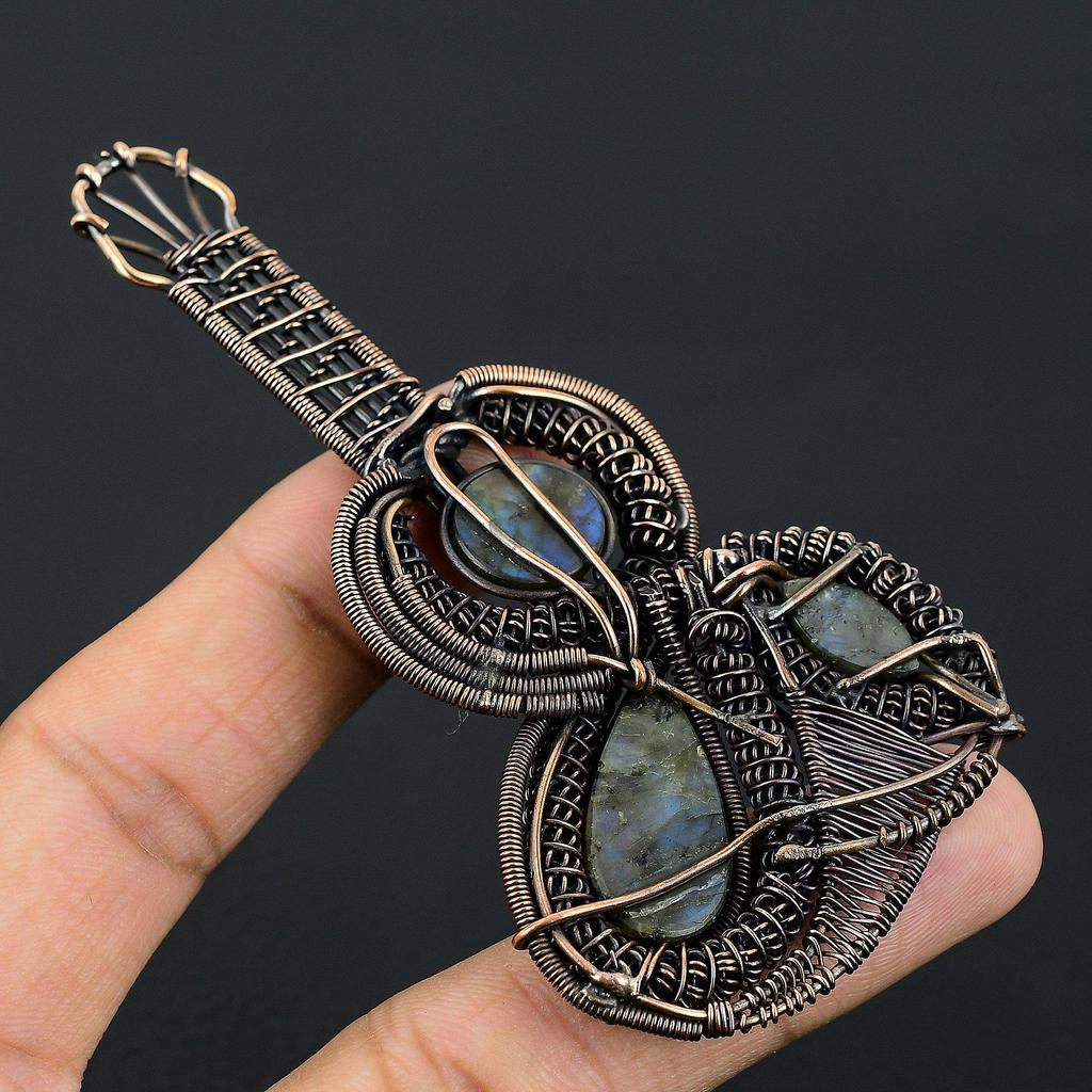 Labradorite Pendant, Handmade Gemstone 999 Copper Wire Wrapped Pendant Antique Jewelry, For Gift Silver Jewelry