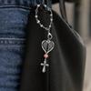 Guardian Heart Wing Cross Charm - Car/Steering Wheel/Handbag Pendant Silver Tone with Pink Crystal Elegant Decor for Auto Interior & Bag Accessory