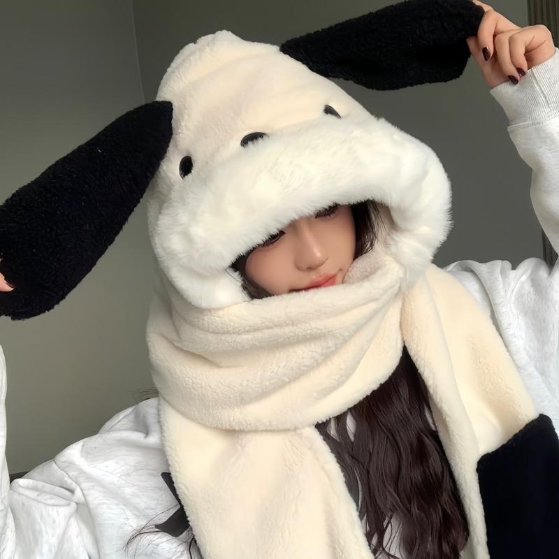 New cute plush hat scarf gloves integrated hat women's autumn and winter cartoon warm cycling thickened ear protector