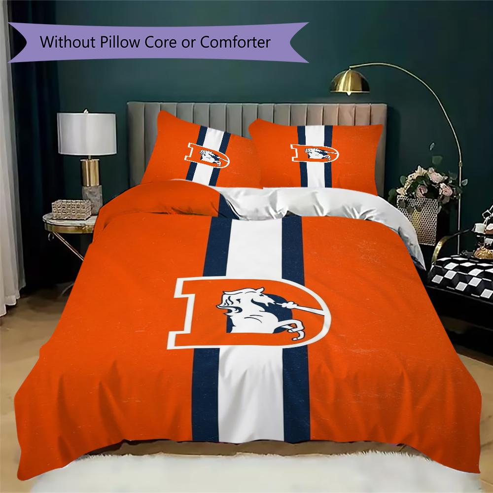 Denver Broncos Pattern Bedding uilt Set uilt Cover Pillowcase Home Decoration Birthday Gift (1*duvet cover + 2*pillowcase without core)