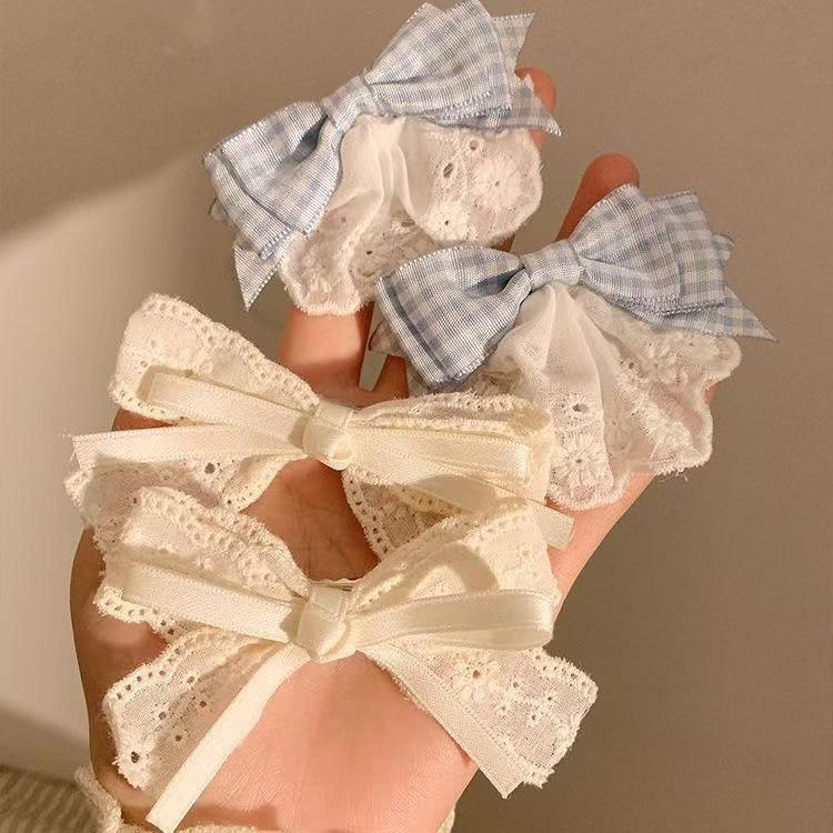 Gentle White Lace Bow Duckbill Clip for Bangs & Ponytails