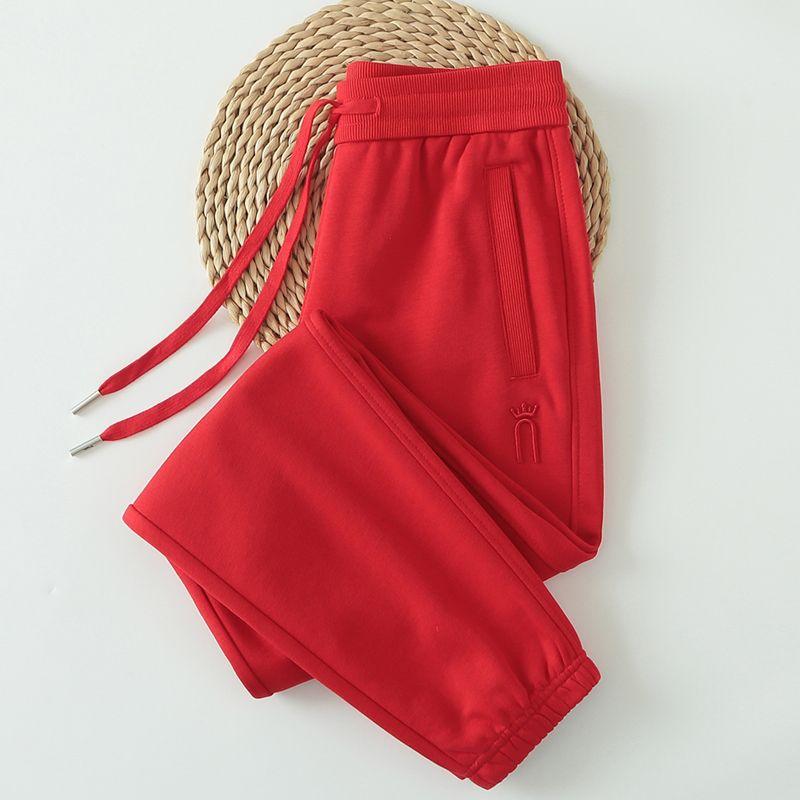 

2025 Новые спортивные штаны Женские Весна и Осень Женские Свободные С манжетами Большого размера Спортивные штаны Повседневные С высокой талией На кулиске Серые брюки Big Red spring and autumn 2XL code pants