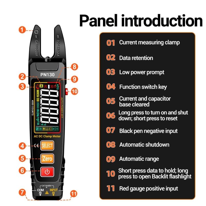 Digital Clamp Meter, Auto Ranging True RMS,Voltages/Current, LoZ, Continuity, Frequency, Capacitance, NCVT