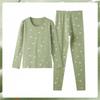 Autumn Winter Cotton Printed Floral Women Thermal Underwear Sets Slim Warm Suit