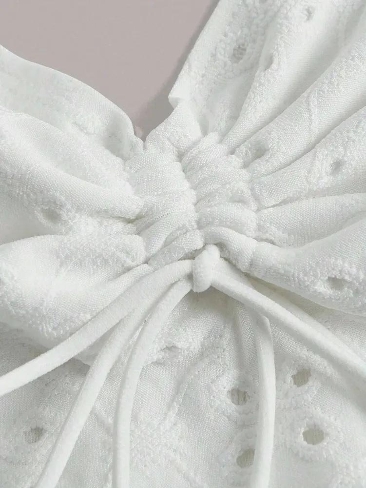 Crop Top Phumee Backless Knot Eyelet Embroidery  A2066