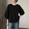 Women's Retro Lantern Sleeve T-Shirt - Hong Kong Style, Casual 3/4 Sleeve Top, Spring/Summer 2026 Collection