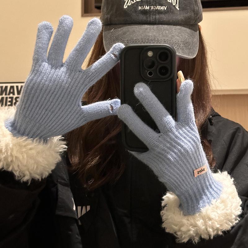 Gants tricotés à écran tactile tendance pour femmes, gants d'hiver chauds à bords en peluche, mitaines de cyclisme de sport coupe-vent, gants en peluche épais et doux au poignet