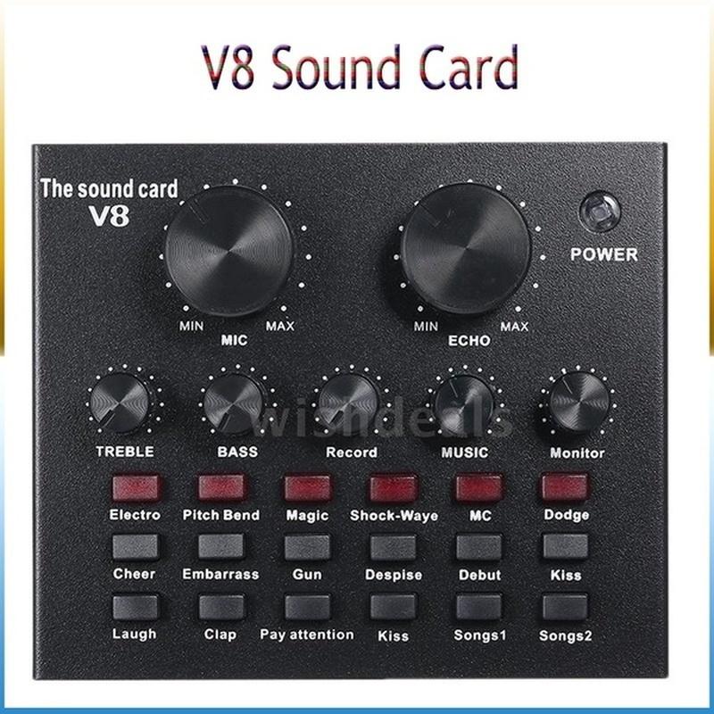 V8 Canlı Yayın Ses Kartı ile Kondenser Mikrofon Seti, Canlı Yayın Ekipmanı Kol Standı Pop Filtresi Stüdyo Kayıt Ekipmanı