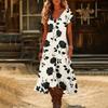 Fashionable Women's Summer V-neck Short Sleeved Retro Floral Print Beach Dress
