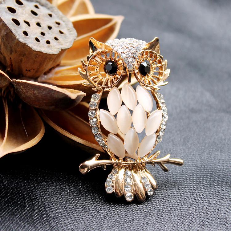 Western Liang Cat's Eye Stone Owl Brooch - Fashionable Corsage Pin To Enhance Dress Stability