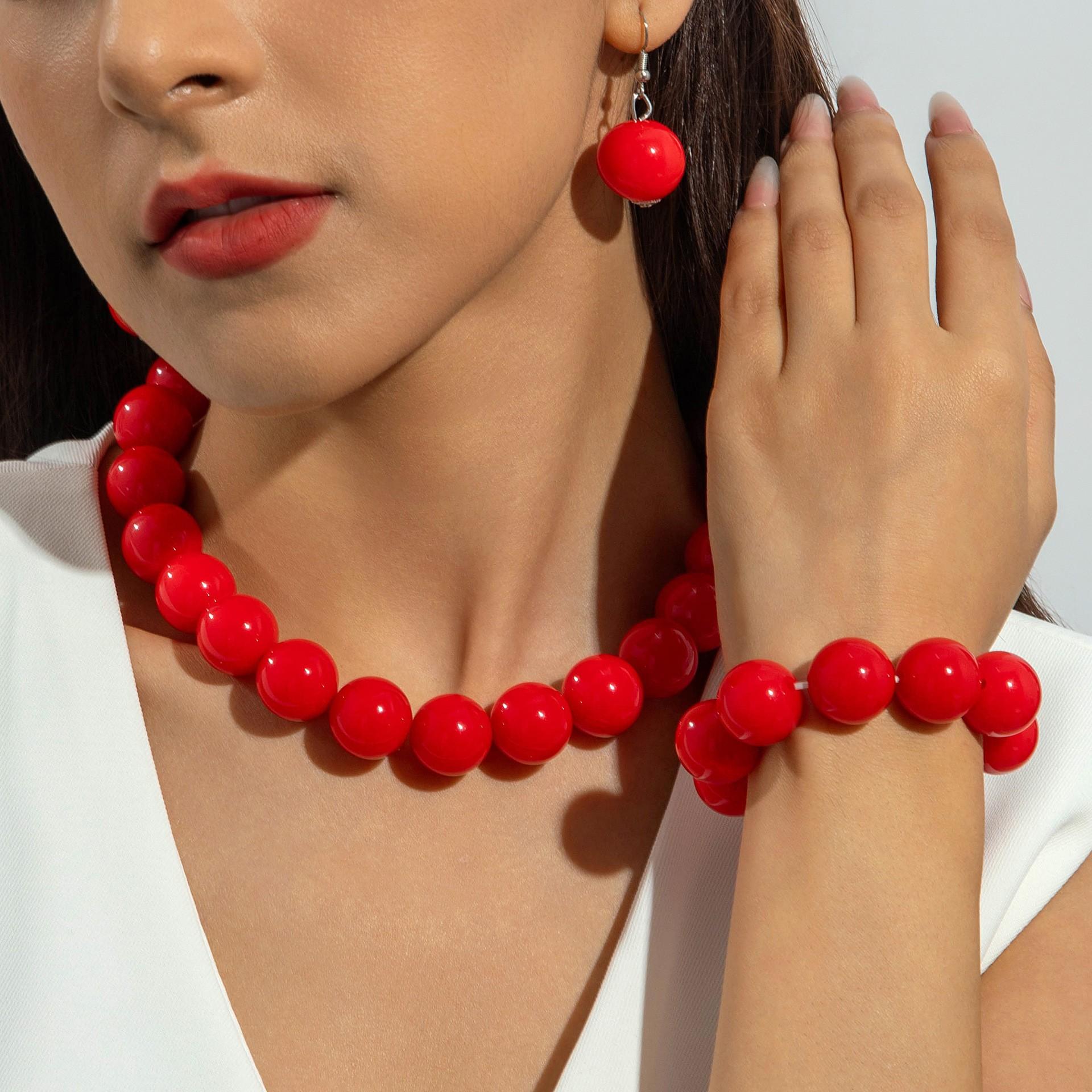 Браслет и колье из крупных круглых бусин с преувеличенными цветами, Бижутерия из бусин белый