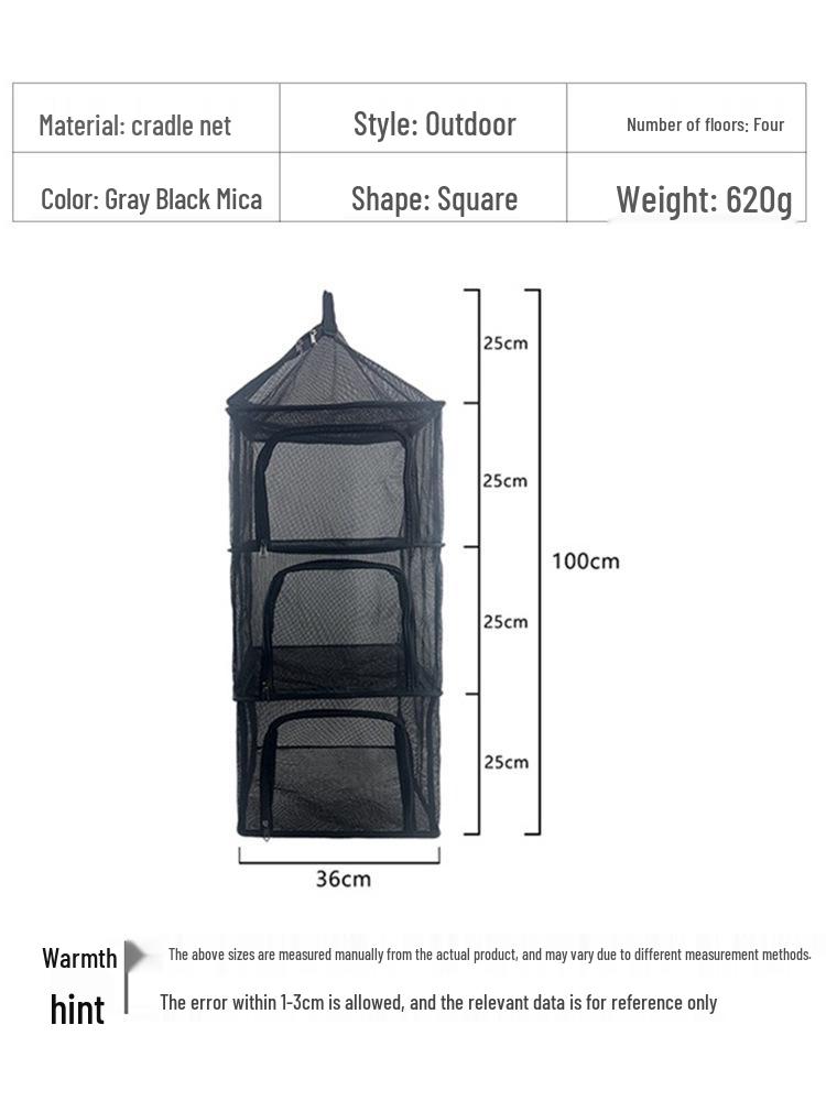 Four-Layer Outdoor Folding Drying Rack for Cutlery, Fruits, and Vegetables with Mosquito-Proof Netting