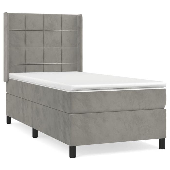 Lit avec sommier et matelas - Maison Exclusive - Velours gris clair - 90x200 cm - Tête de lit réglable