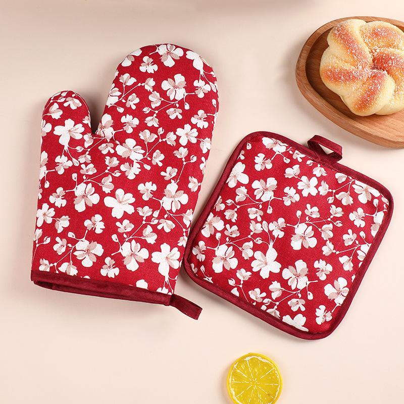 New Baking Glove Set, Microwave Insulation, High Temperature Resistant Cotton Gloves, Anti Scald Pad Set
