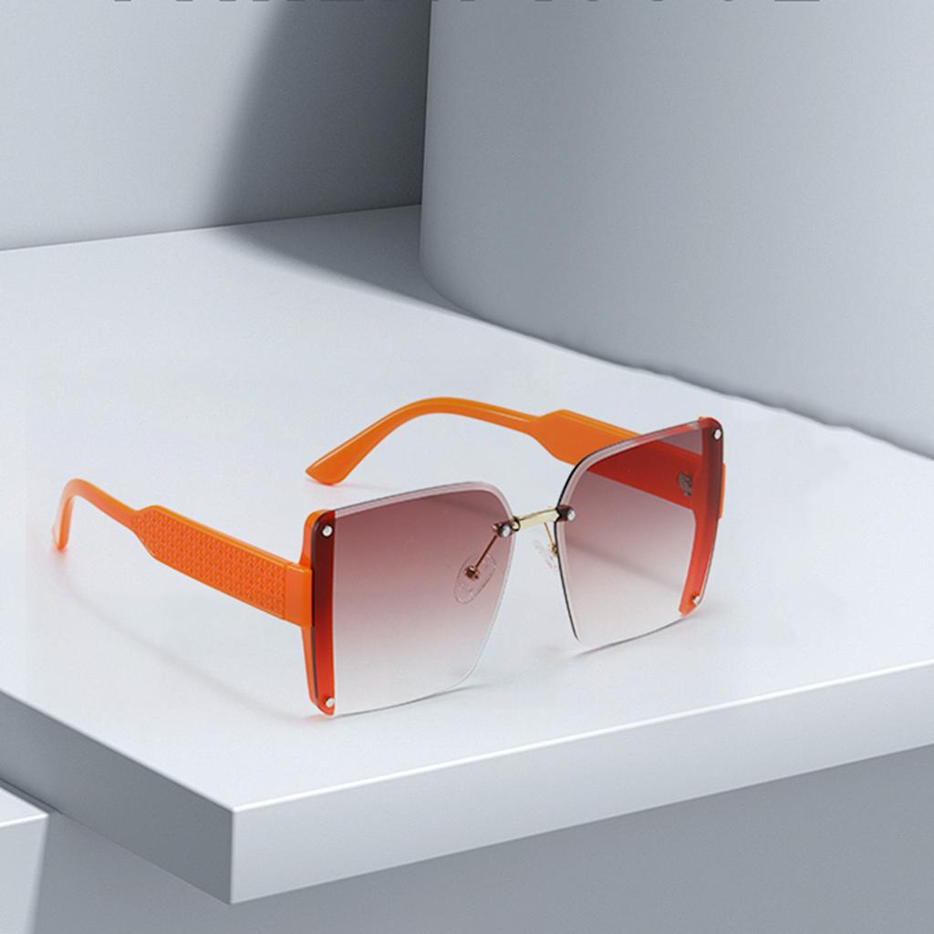 Modern Fashion Orange Grey Gradient Square Sunglasses With Orange Metal Strip Decoration Sunglasses Women  Glasses Women