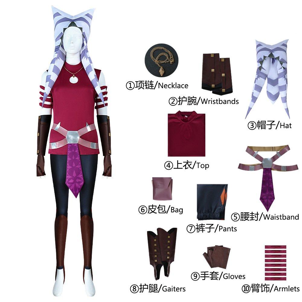 Star Wars Jedi Red Ahsoka Cosplay Costume Halloween Cosplay Star Wars Women Full Set