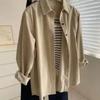 Women's Light Purple Corduroy Loose Shirt Lapel Long-Sleeve Oversize Casual Blouses
