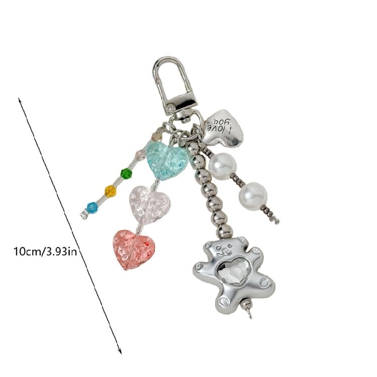 Cartoon Bear with Heart Keychain for Keys Bags Backpacks Phone Accessories Adorable Design Lightweight Accessory