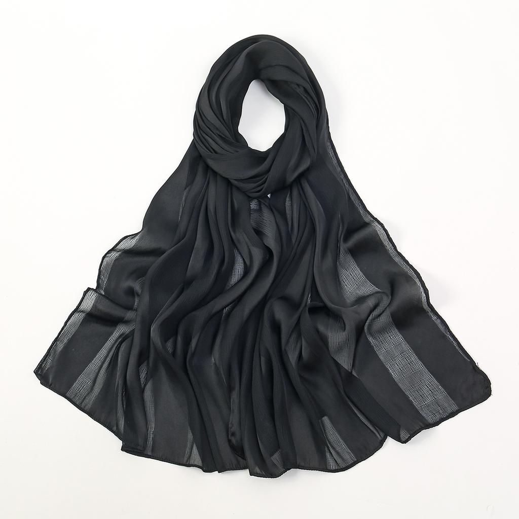 Laven Muslim Schimmerstreifen Hijab Damen Chiffonschal mit Satinstreifen Aushöhlendes Kopftuch Einfarbig Schlichter Turban Haarwickel