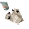 A New Warm Touchscreen Glove for A Cute Korean Cyclist with A Winter Bow and Five Fingers In