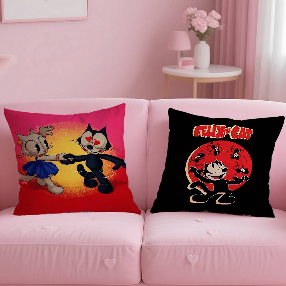 F-Felix The Cat Exquisite Pillow Case Anti-dustmite Pillow Invisible Zipper Silky Short Plush Sofa Cushion Cover