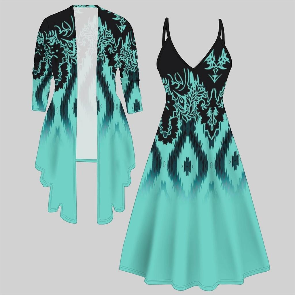 3D  Printed  Set Dress Coat ,  Double Color Combination with Simple Design  Fashion Print,suitable for Various Scene Fashion Styles