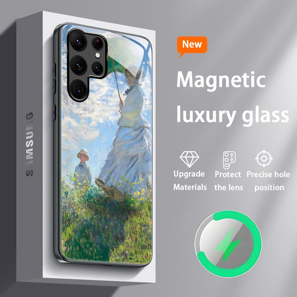 Popular Art Claude Monet Draw Phone Case For Samsung S25 S24 S23 S22 S21 S20 Plus Ultra Note20 Glass Magnetic Case